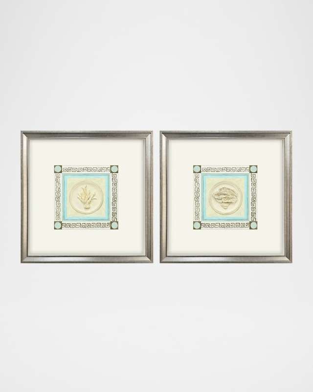 "Coral Circles I" Hand-Embellished Giclees, Set of 2
